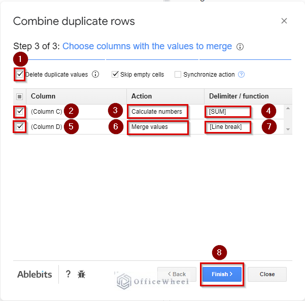 power tool step 3 values to merge in google sheets